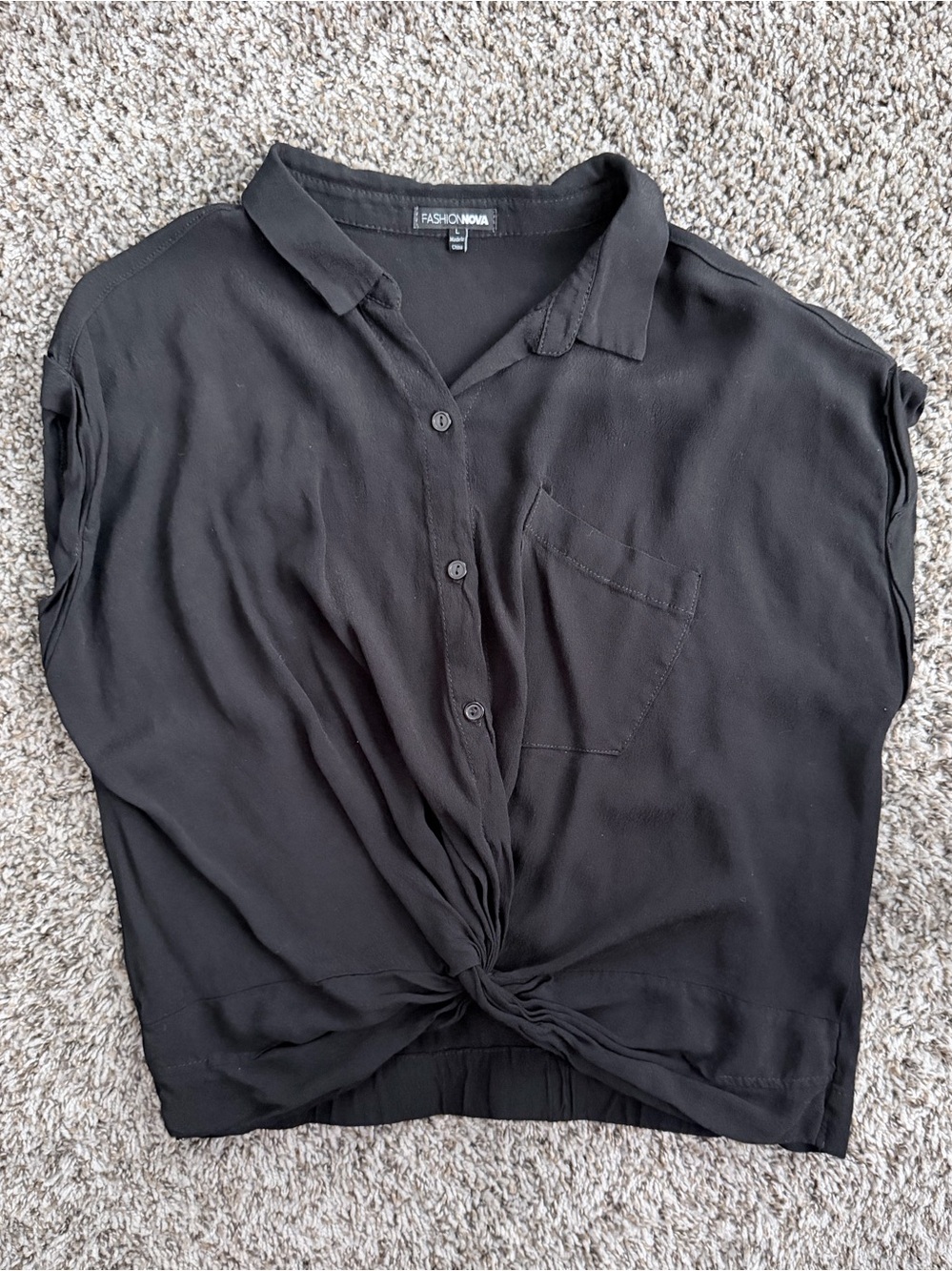 Fashion Nova Black Button-Up Twist Hem Blouse